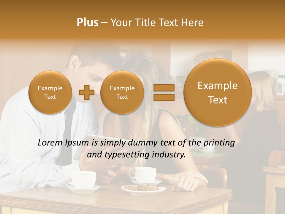 A Man And Woman Sitting At A Table Looking At A Tablet PowerPoint Template