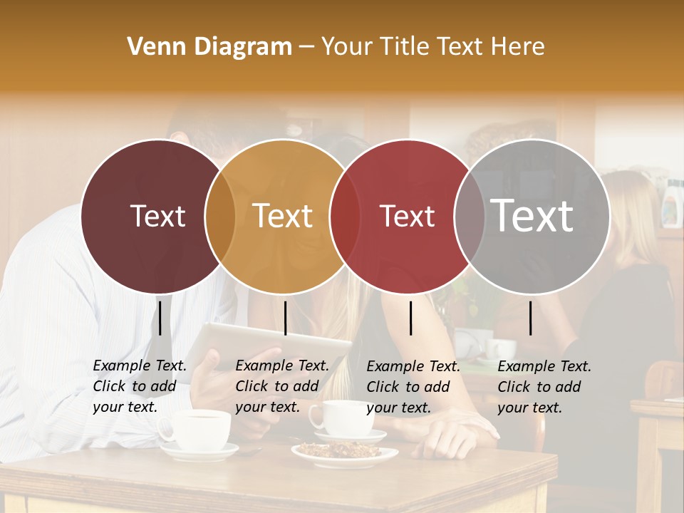 A Man And Woman Sitting At A Table Looking At A Tablet PowerPoint Template