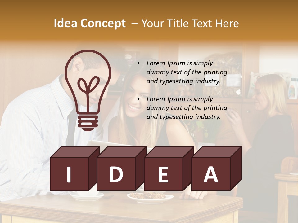 A Man And Woman Sitting At A Table Looking At A Tablet PowerPoint Template