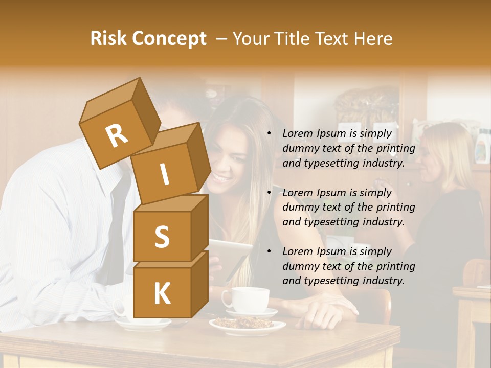 A Man And Woman Sitting At A Table Looking At A Tablet PowerPoint Template