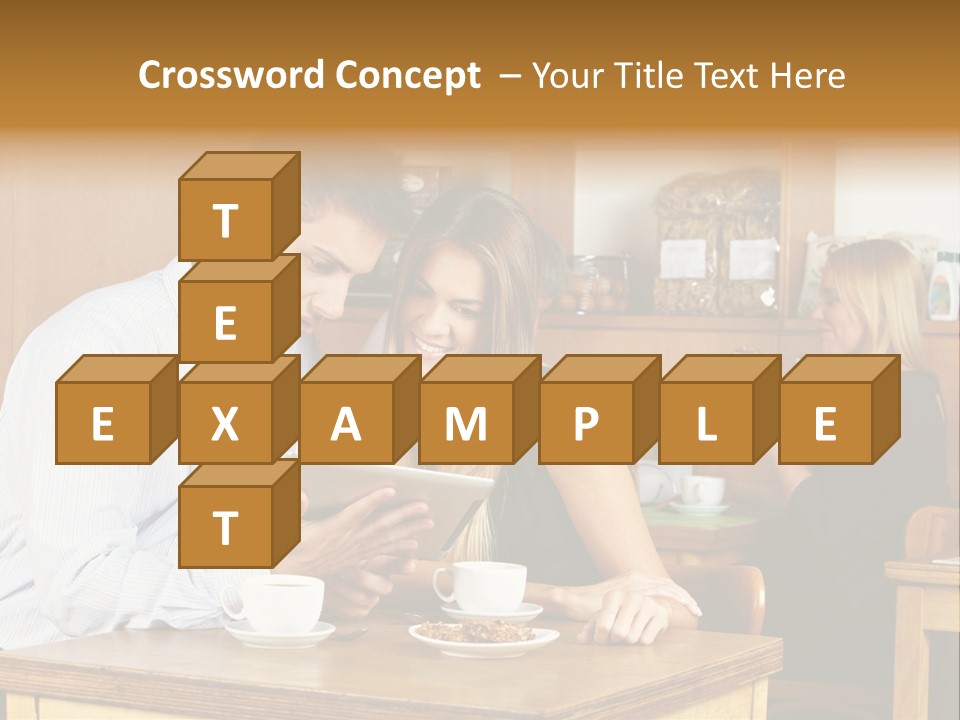 A Man And Woman Sitting At A Table Looking At A Tablet PowerPoint Template