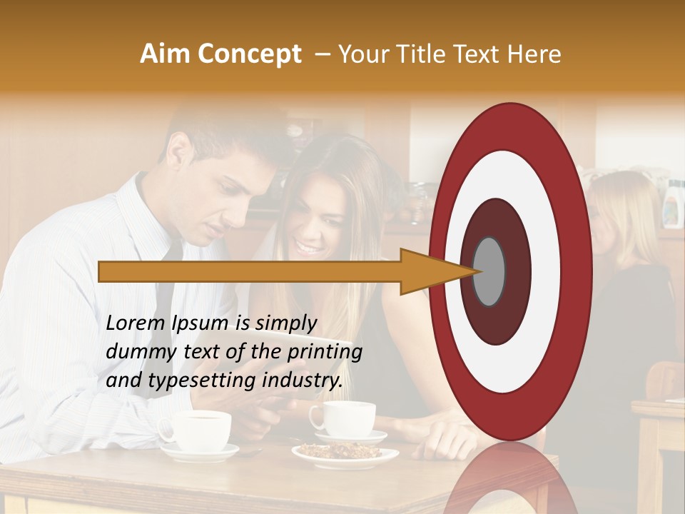 A Man And Woman Sitting At A Table Looking At A Tablet PowerPoint Template