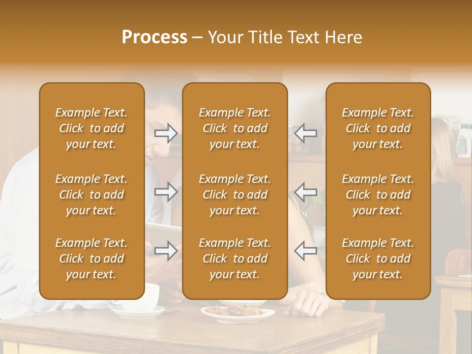 A Man And Woman Sitting At A Table Looking At A Tablet PowerPoint Template