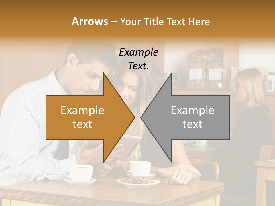 A Man And Woman Sitting At A Table Looking At A Tablet PowerPoint Template