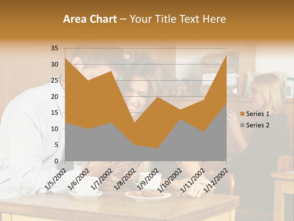 A Man And Woman Sitting At A Table Looking At A Tablet PowerPoint Template