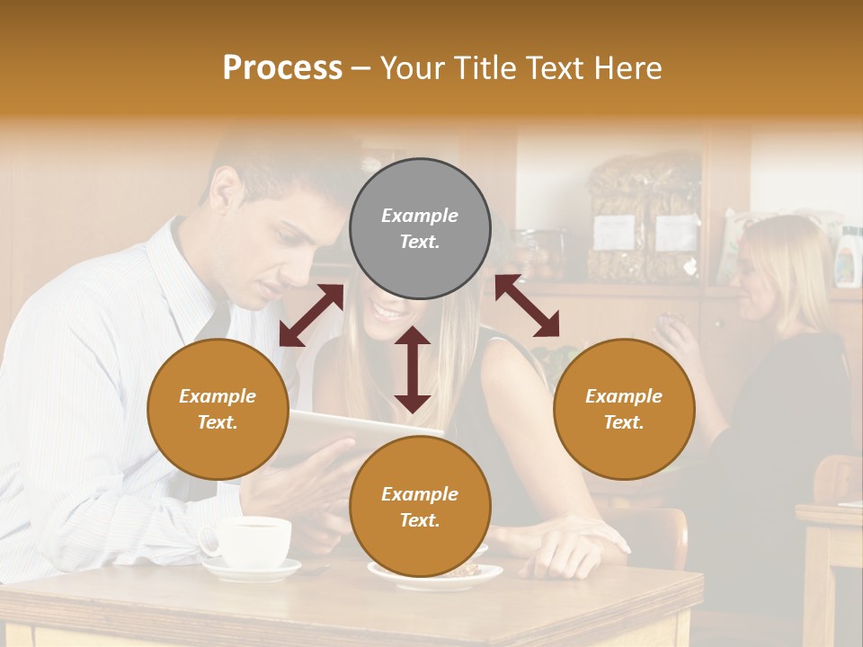 A Man And Woman Sitting At A Table Looking At A Tablet PowerPoint Template