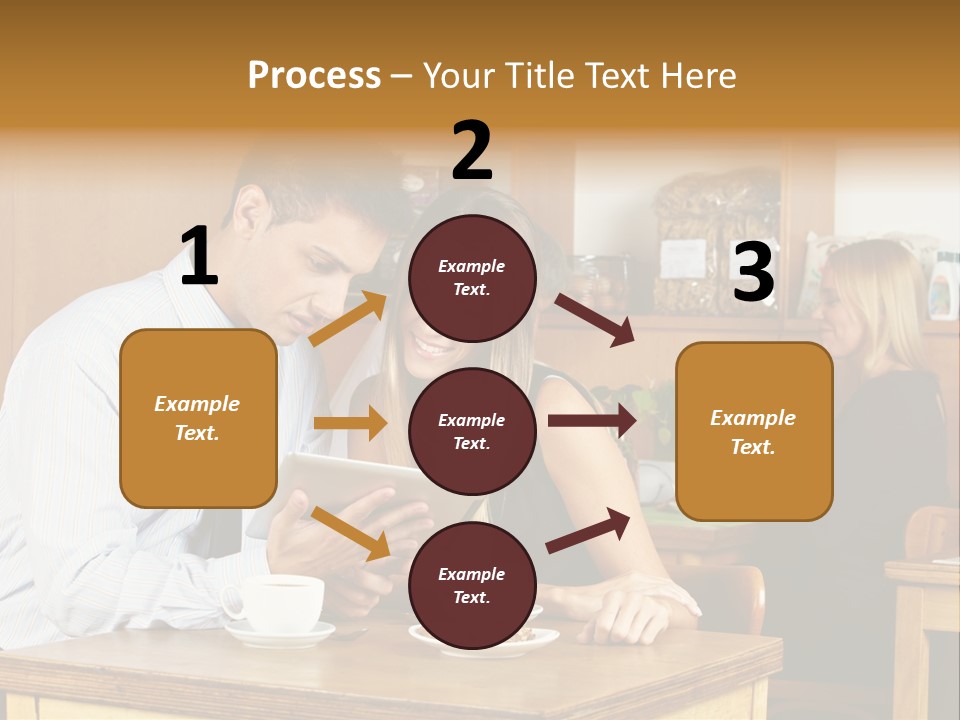 A Man And Woman Sitting At A Table Looking At A Tablet PowerPoint Template