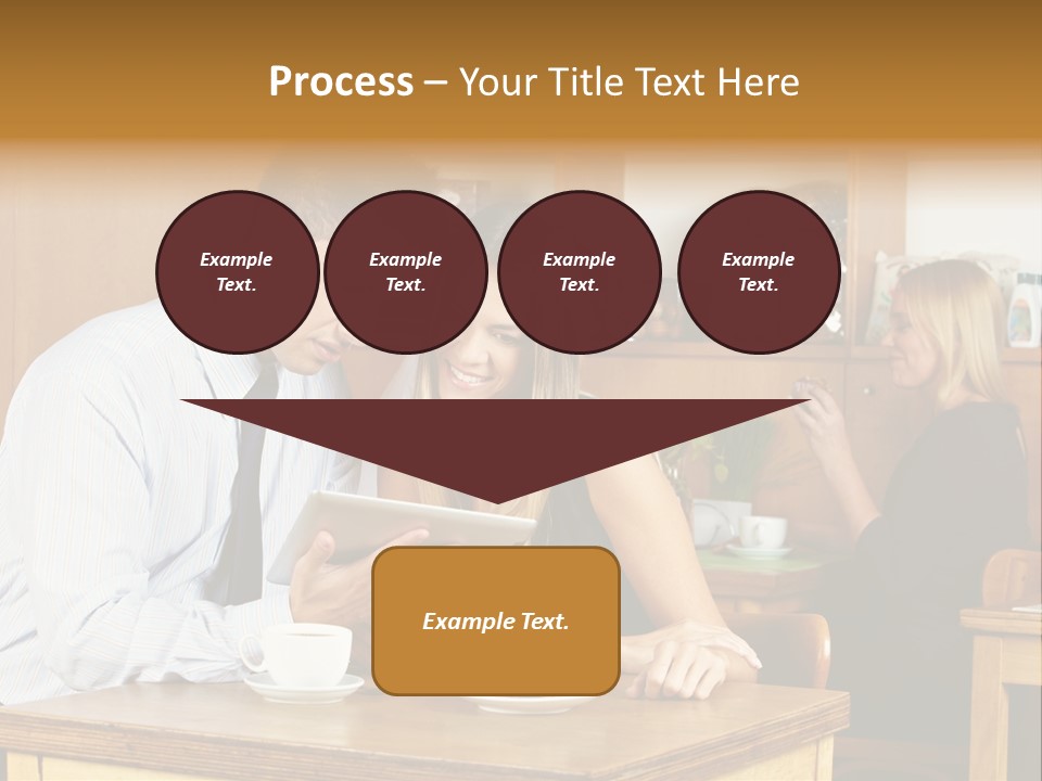 A Man And Woman Sitting At A Table Looking At A Tablet PowerPoint Template