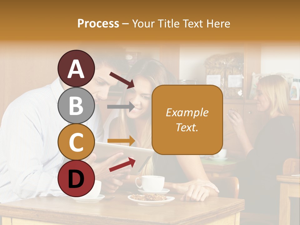 A Man And Woman Sitting At A Table Looking At A Tablet PowerPoint Template