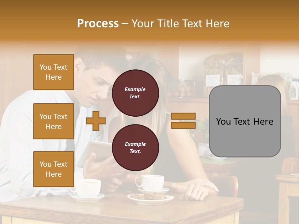 A Man And Woman Sitting At A Table Looking At A Tablet PowerPoint Template