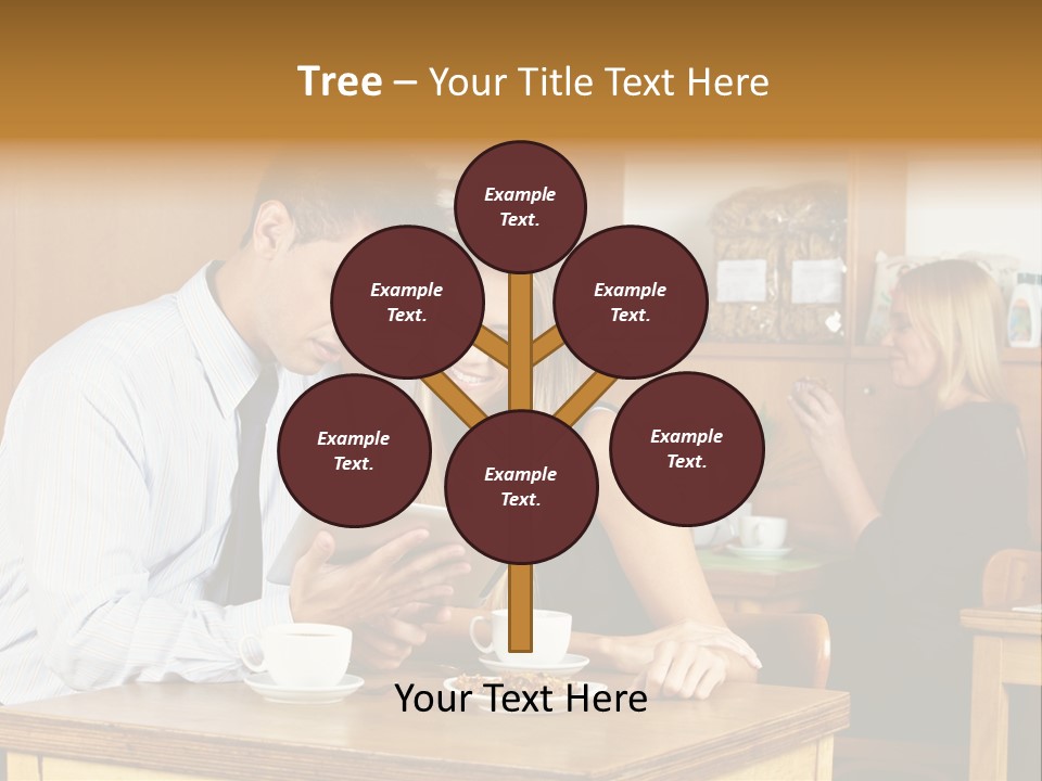 A Man And Woman Sitting At A Table Looking At A Tablet PowerPoint Template