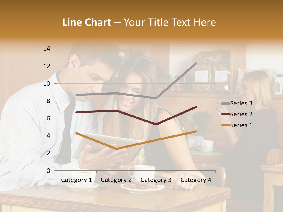 A Man And Woman Sitting At A Table Looking At A Tablet PowerPoint Template