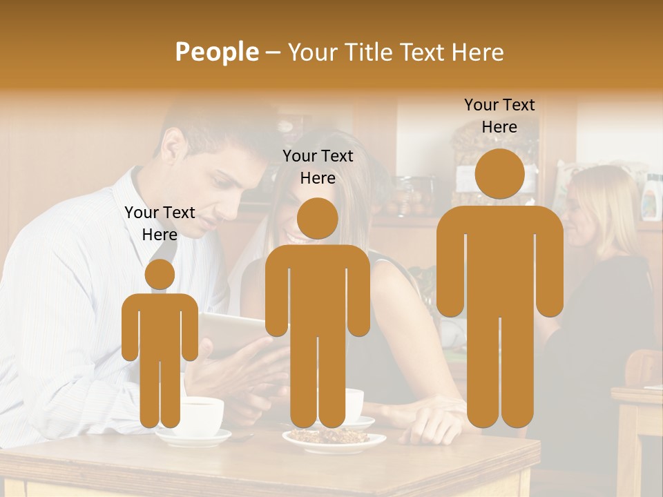 A Man And Woman Sitting At A Table Looking At A Tablet PowerPoint Template