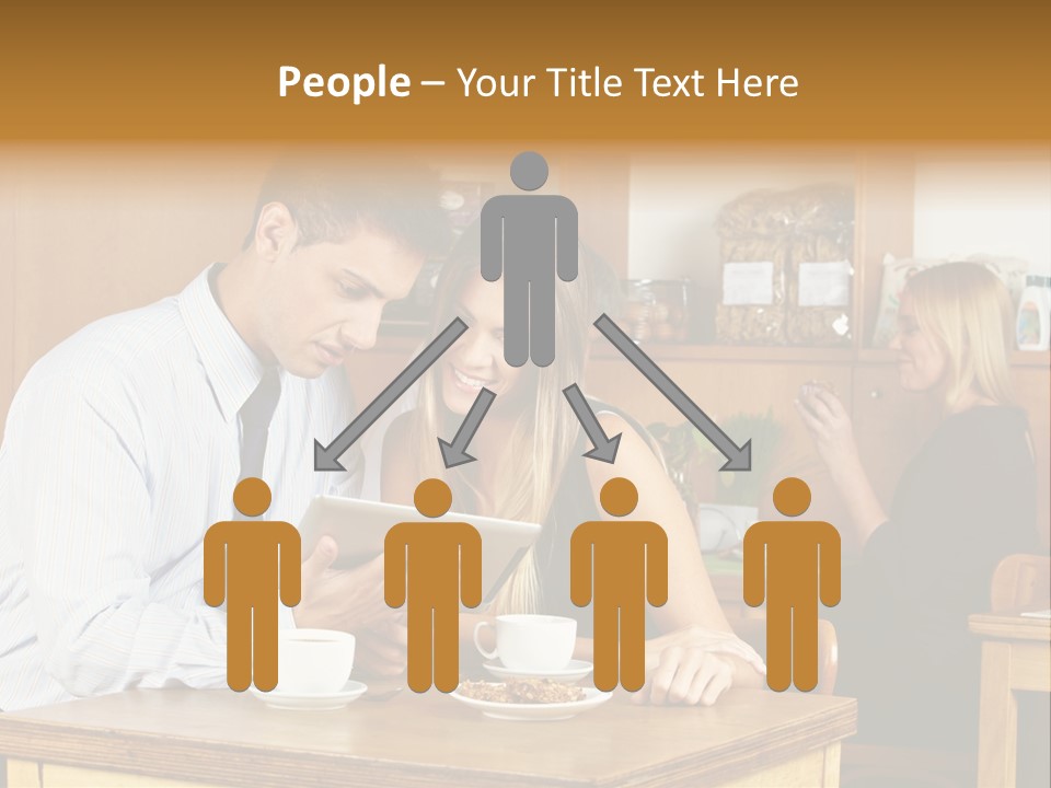 A Man And Woman Sitting At A Table Looking At A Tablet PowerPoint Template