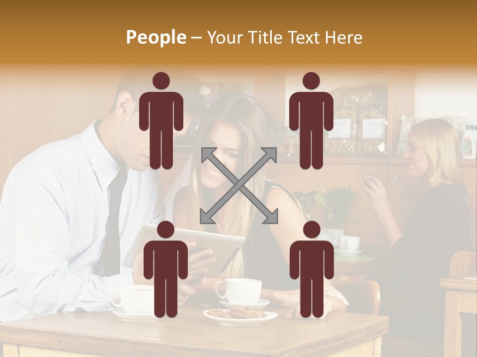 A Man And Woman Sitting At A Table Looking At A Tablet PowerPoint Template