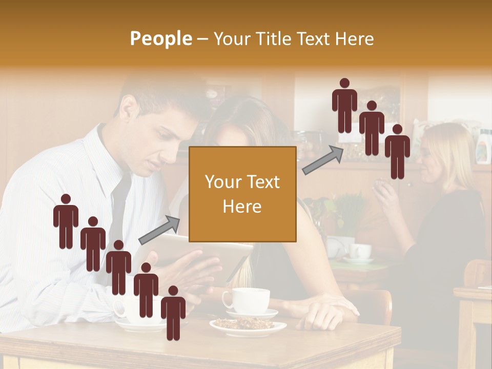 A Man And Woman Sitting At A Table Looking At A Tablet PowerPoint Template