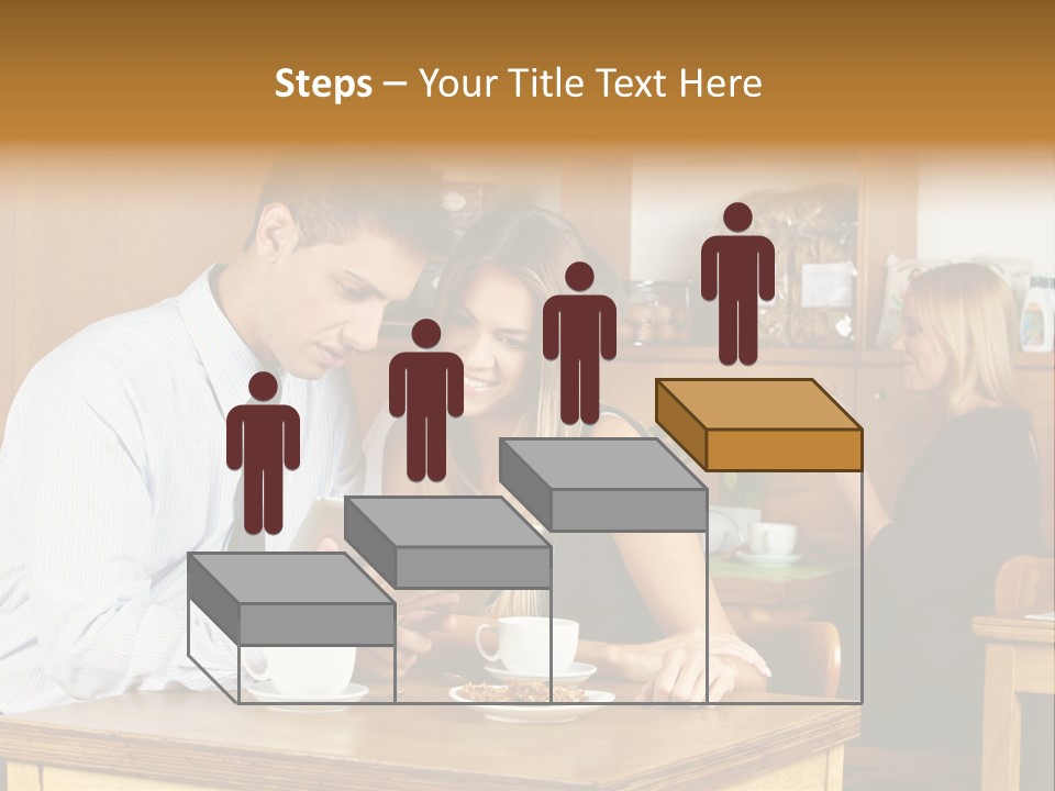 A Man And Woman Sitting At A Table Looking At A Tablet PowerPoint Template