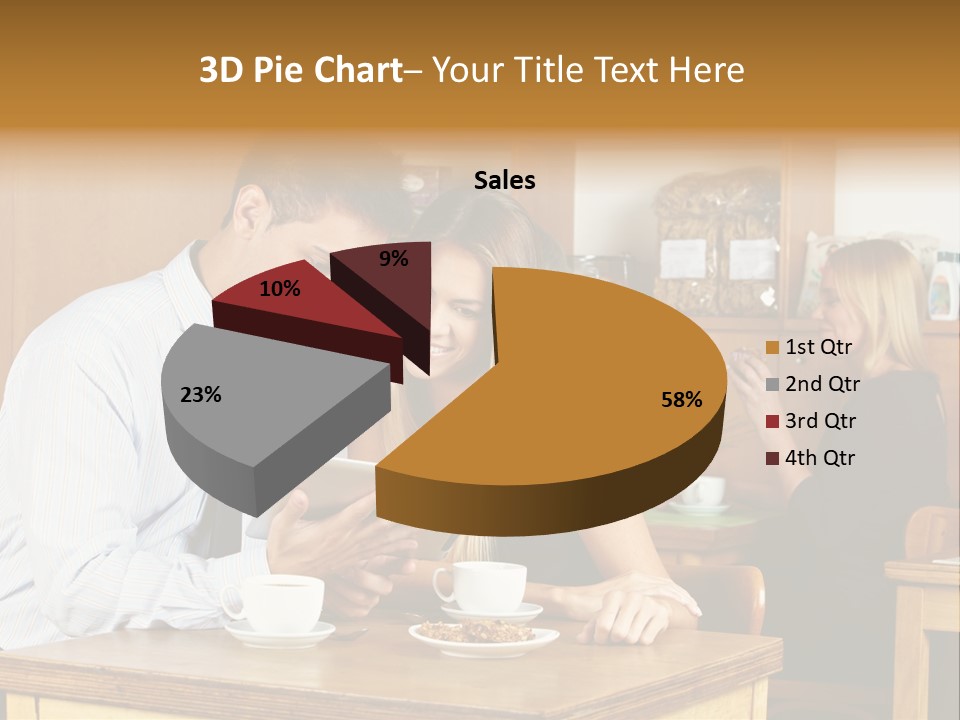 A Man And Woman Sitting At A Table Looking At A Tablet PowerPoint Template