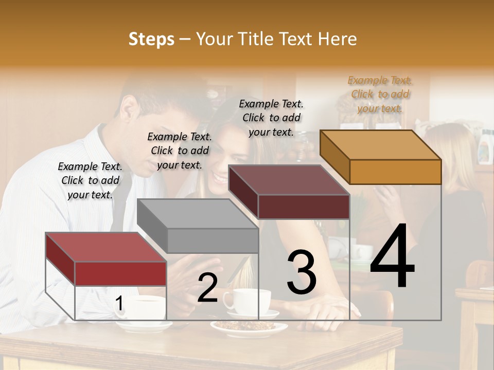 A Man And Woman Sitting At A Table Looking At A Tablet PowerPoint Template