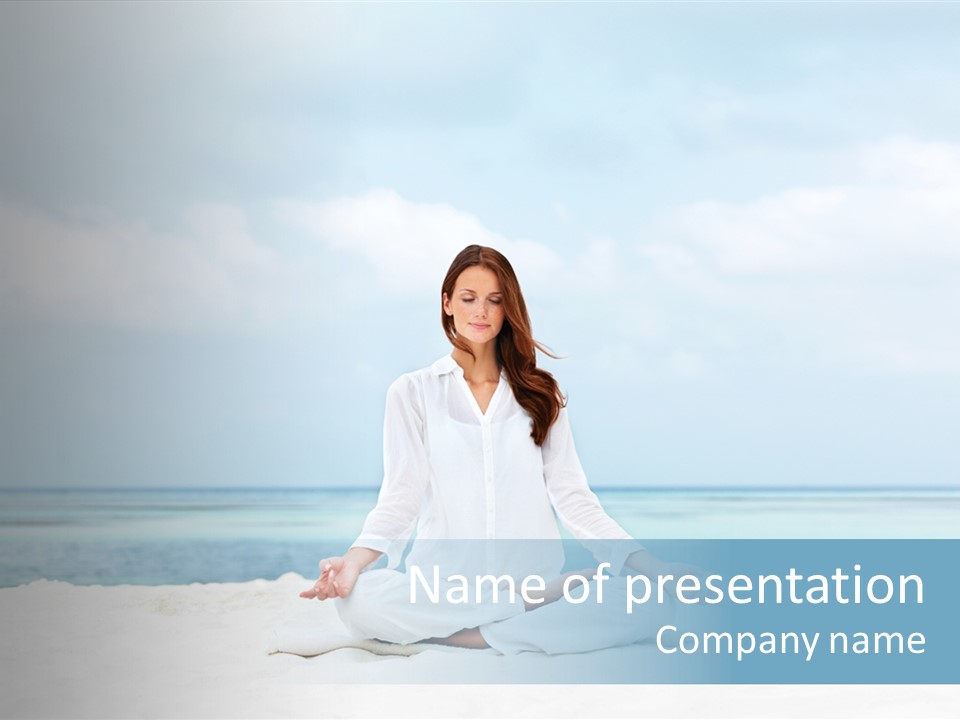A Woman Sitting In A Yoga Position On The Beach PowerPoint Template
