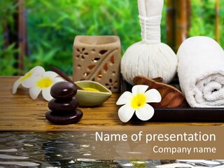 A Wooden Table Topped With Towels And Other Items PowerPoint Template