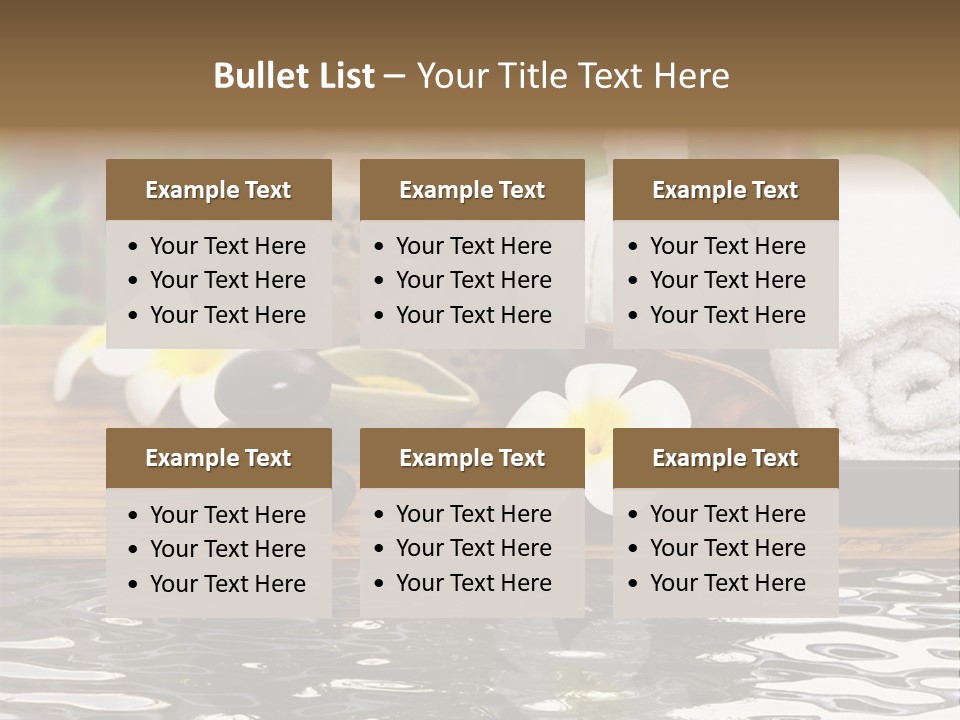 A Wooden Table Topped With Towels And Other Items PowerPoint Template