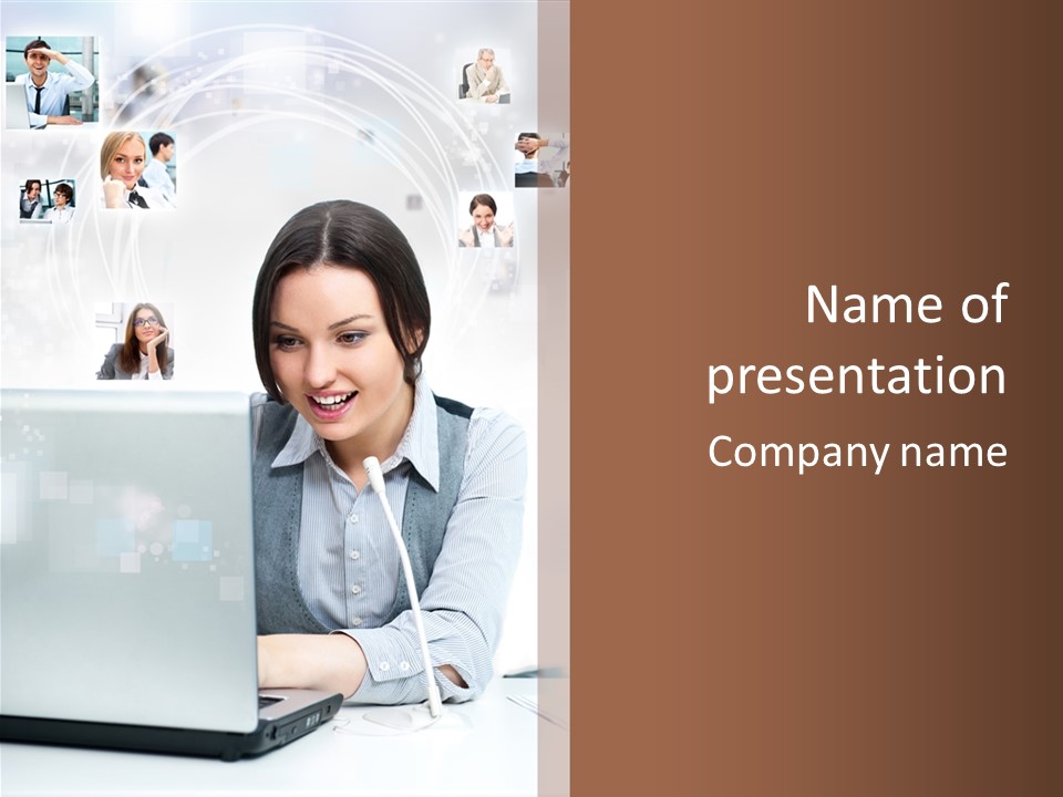 A Woman Sitting In Front Of A Laptop Computer PowerPoint Template