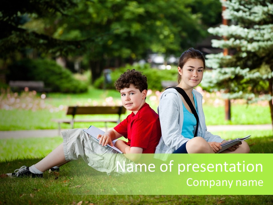 Schoolgirl Green Person PowerPoint Template