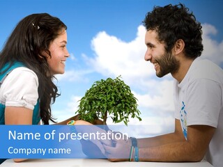 A Man And A Woman Holding A Bonsai Tree PowerPoint Template