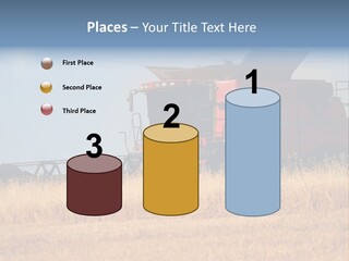 A Big Red Truck Is Driving Through A Field PowerPoint Template