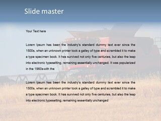 A Big Red Truck Is Driving Through A Field PowerPoint Template