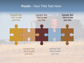 A Big Red Truck Is Driving Through A Field PowerPoint Template