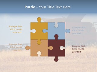 A Big Red Truck Is Driving Through A Field PowerPoint Template