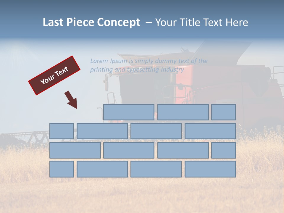 A Big Red Truck Is Driving Through A Field PowerPoint Template