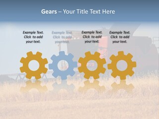 A Big Red Truck Is Driving Through A Field PowerPoint Template