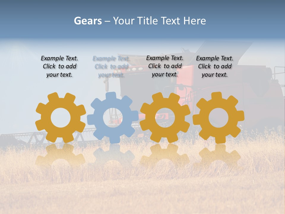 A Big Red Truck Is Driving Through A Field PowerPoint Template