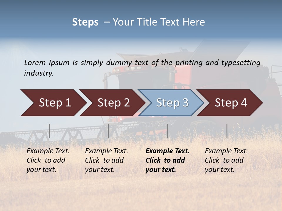 A Big Red Truck Is Driving Through A Field PowerPoint Template