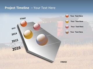 A Big Red Truck Is Driving Through A Field PowerPoint Template
