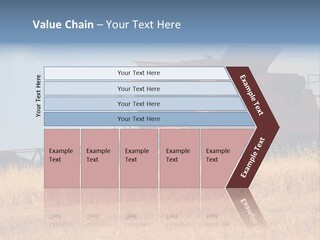 A Big Red Truck Is Driving Through A Field PowerPoint Template