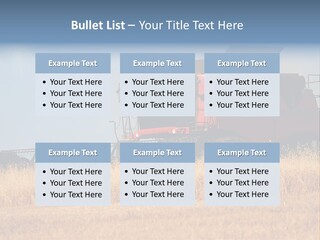 A Big Red Truck Is Driving Through A Field PowerPoint Template