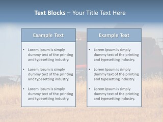 A Big Red Truck Is Driving Through A Field PowerPoint Template