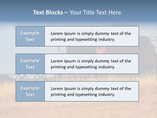 A Big Red Truck Is Driving Through A Field PowerPoint Template