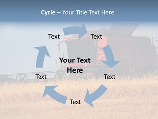 A Big Red Truck Is Driving Through A Field PowerPoint Template