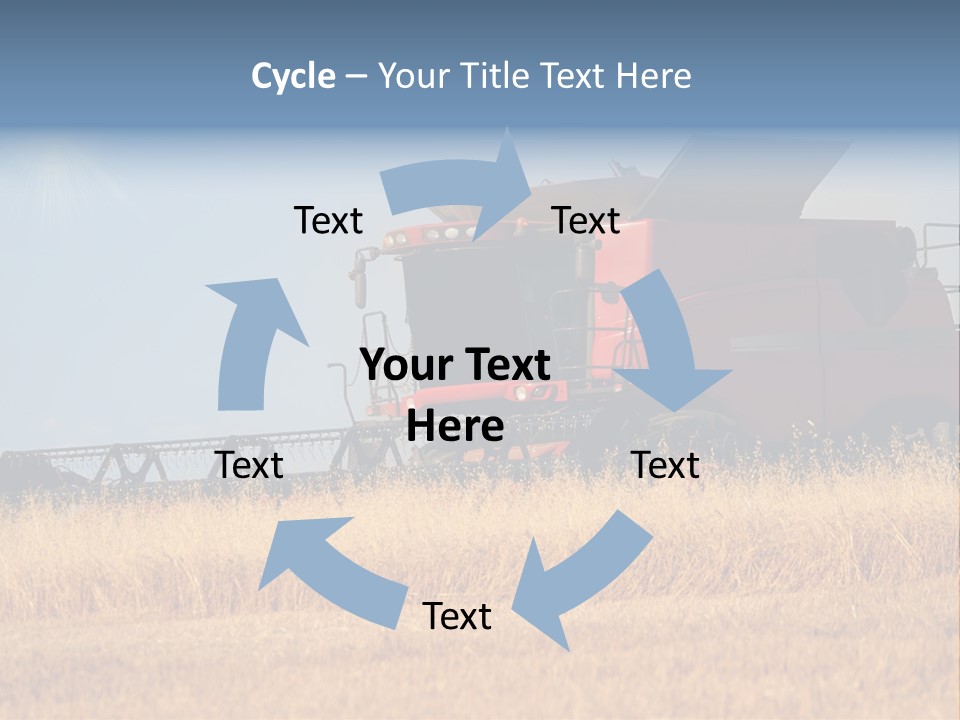 A Big Red Truck Is Driving Through A Field PowerPoint Template