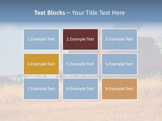 A Big Red Truck Is Driving Through A Field PowerPoint Template