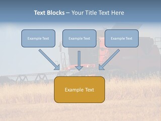 A Big Red Truck Is Driving Through A Field PowerPoint Template