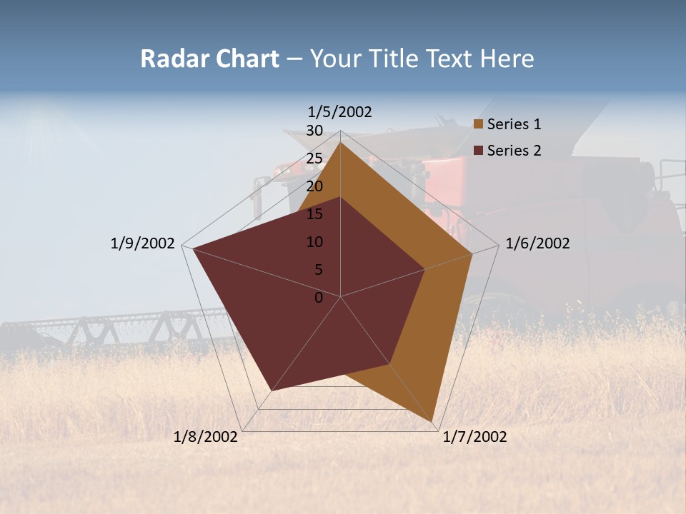 A Big Red Truck Is Driving Through A Field PowerPoint Template