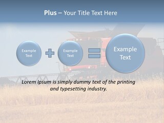 A Big Red Truck Is Driving Through A Field PowerPoint Template