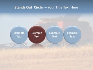 A Big Red Truck Is Driving Through A Field PowerPoint Template