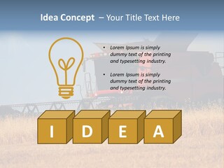 A Big Red Truck Is Driving Through A Field PowerPoint Template